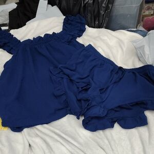 Women's Ruffled Blue Sleepwear Set